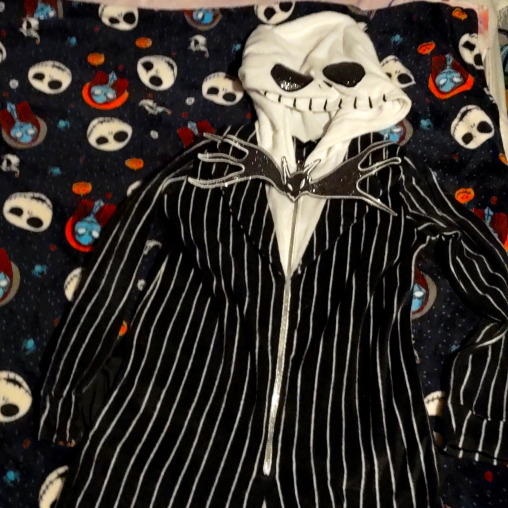 Nightmare before Christmas Jack skeleton pajama onesie.